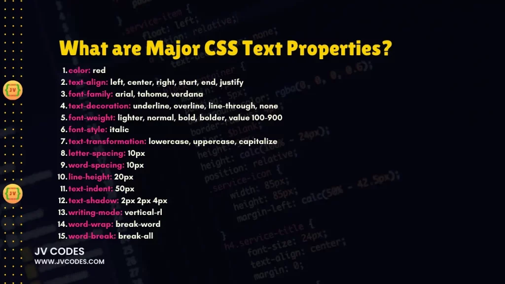 What are Major CSS Text Properties