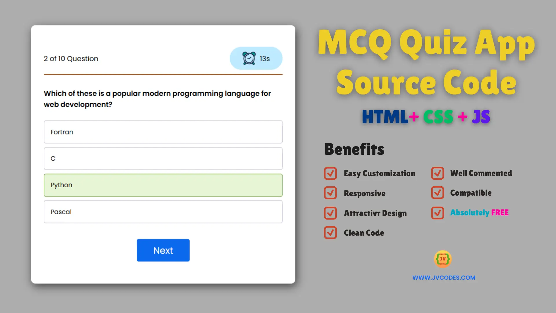 MCQ Quiz Game App Using HTML, CSS and JavaScript (Free Source Code ...