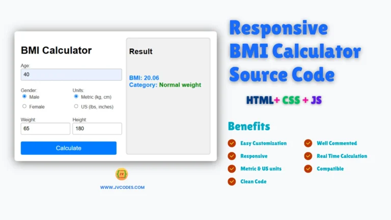 Responsive BMI Calculator Using HTML, CSS and JavaScript (Free Source Code)