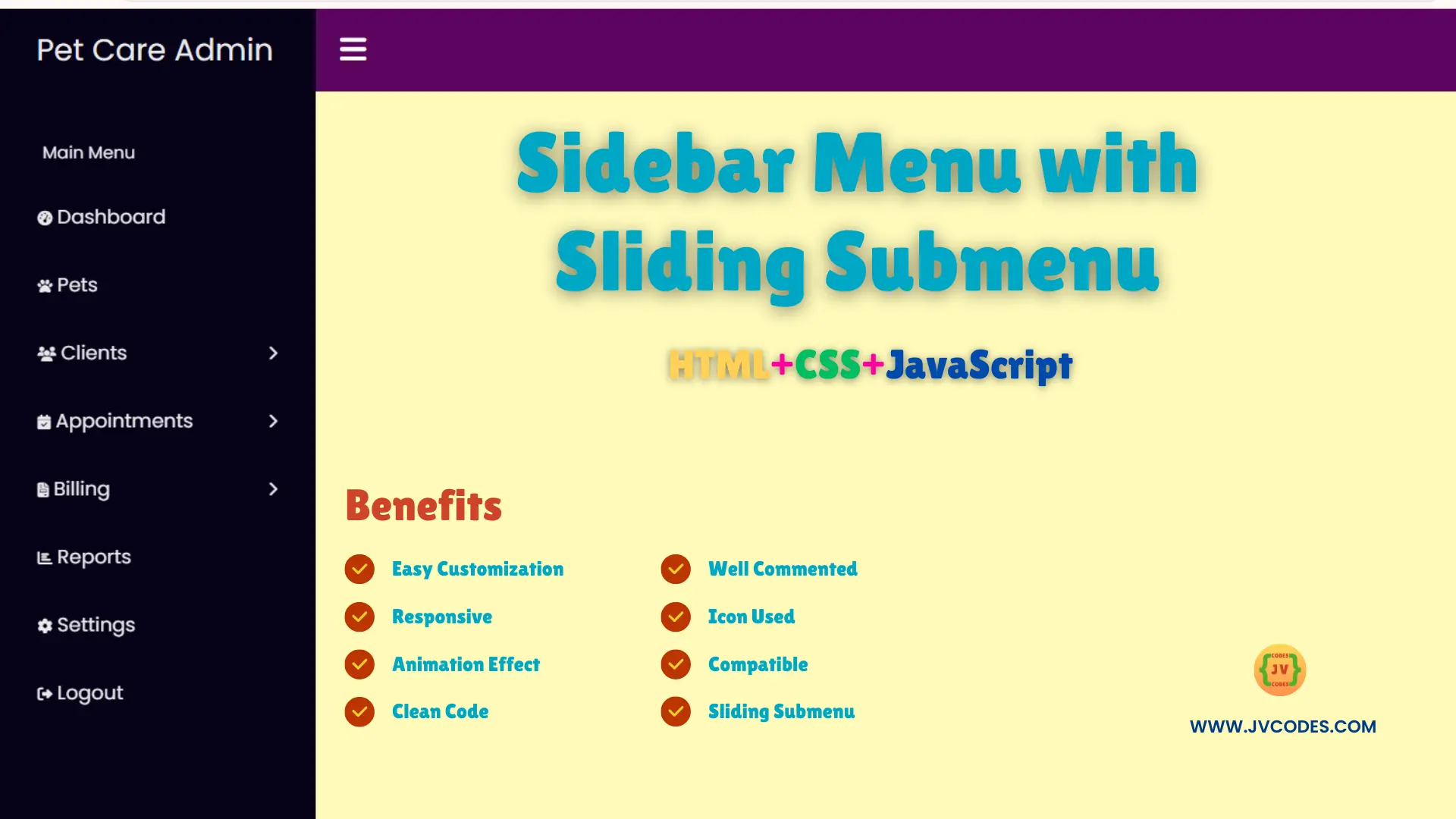 Sidebar Menu with Sliding Submenu