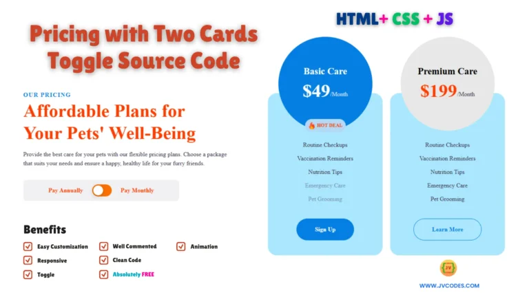 Do you have a question on how to properly create a pricing table on your website that is both aesthetic and effective? Look no further! Here in this post, you’ll learn about Creating a Pricing Table with a Two Cards Toggle using HTML, CSS & JavaScript.