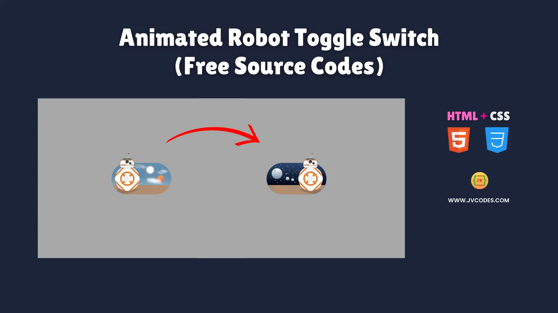 The Animated Robot Toggle Switch Using HTML and CSS creates an engaging website element that brings personal character to your pages.