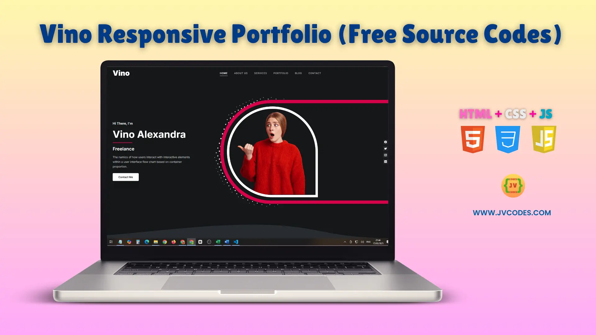 Every professional needs a superior portfolio website to display their abilities. The Vino responsive Portfolio using HTML, CSS, and JavaScript for its well-organized design which operates on all screen sizes.