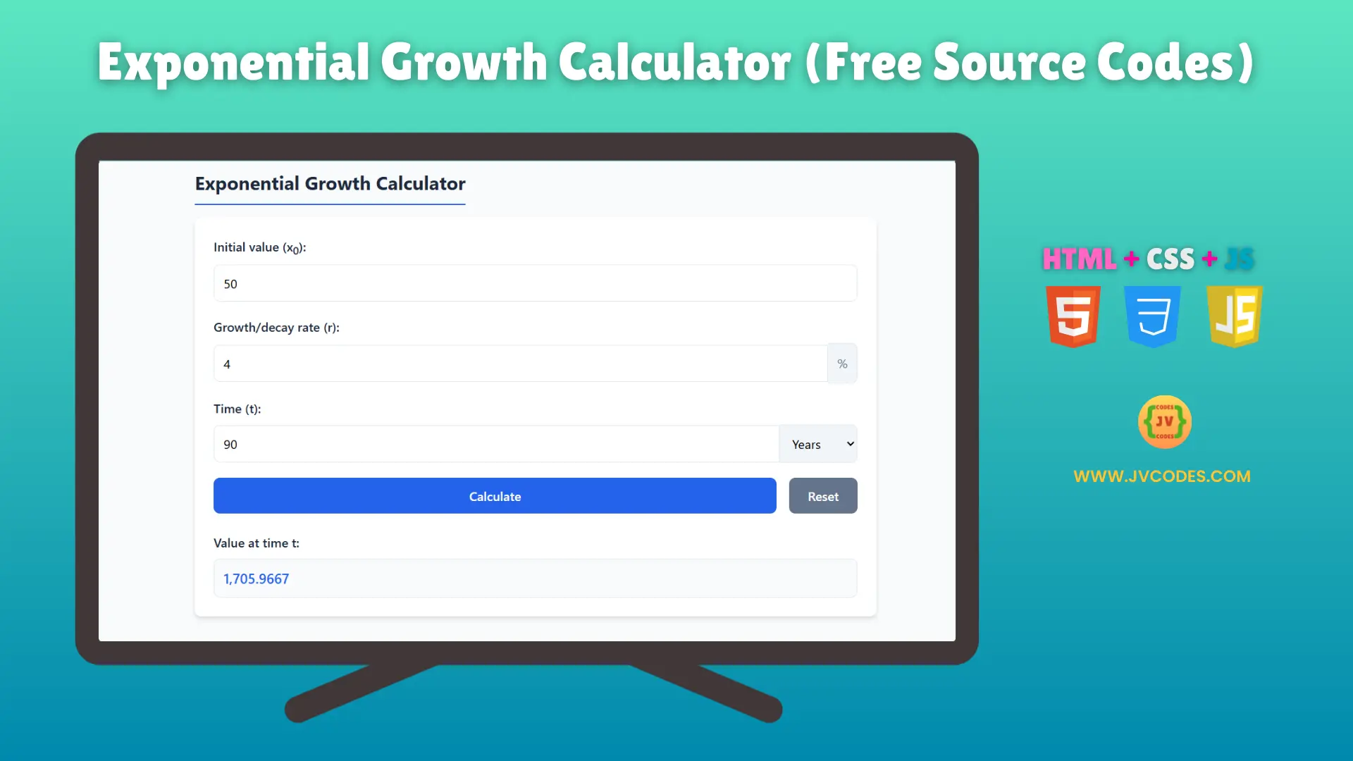 The Exponential Growth/Decay Calculator is based on HTML, CSS, and JavaScript functions as an intuitive tool to perform exponential calculations efficiently.