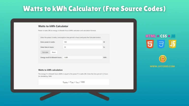 Watt to kWh Calculator Using HTML, CSS, and JavaScript, it provides users with an easy means to transform watt measurements into kilowatt-hours.