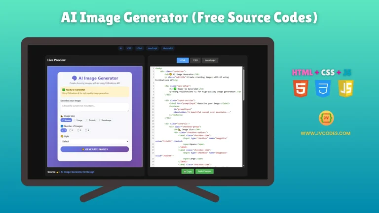 The AI Image Generator is a modern and stylish template that shows how images can be created using AI. I’m making this source code available for free, built with clean HTML, CSS, and JavaScript, and designed to be easy to customize and learn from.