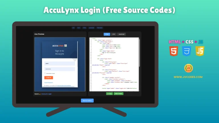 AccuLynx Login Using HTML, CSS and JavaScript (Free Source Code)