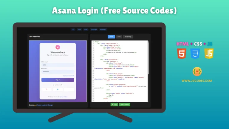 The Asana Login UI Design is a professional and responsive login template built with HTML, CSS, and JavaScript.