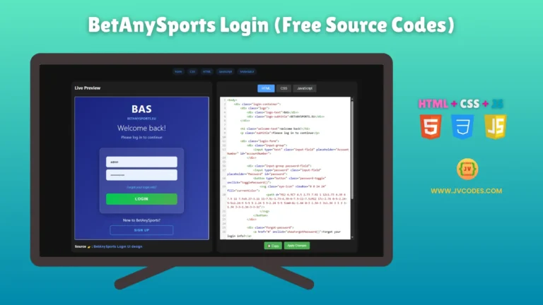 BetAnySports Login Using HTML, CSS and JavaScript (Free Source Code)