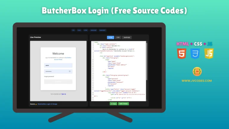 If you are looking for a simple and neat login page, try this ButcherBox Login UI Design Using HTML, CSS, and JavaScript.