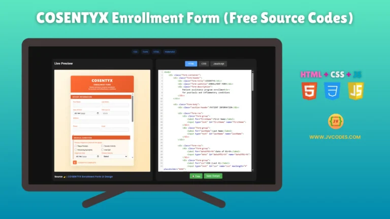 The COSENTYX Enrollment Form UI Design is crafted to streamline the patient enrollment process for specialty therapy access.