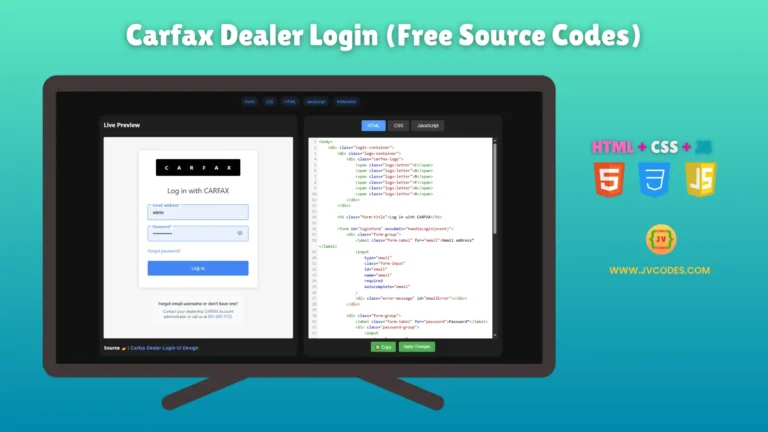 This template for Carfax Dealer Login UI Design Using HTML, CSS, and JavaScript is easy to use and produces a professional login page.