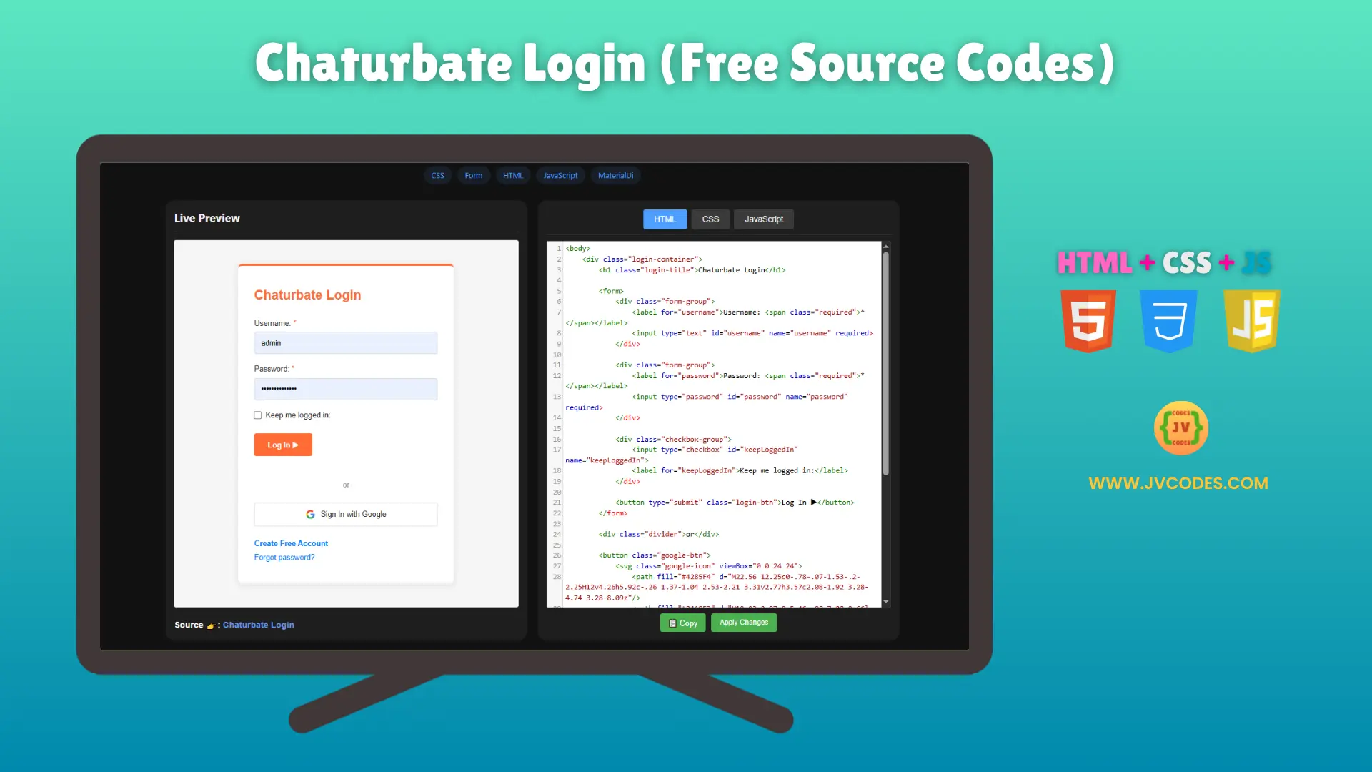 Chaturbate Login Using HTML, CSS and JavaScript (Free Source Code)