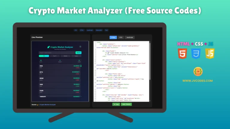 The Crypto Market Analyzer has a sleek, flexible, and modern design that helps you see cryptocurrency trends with its dynamic elements.