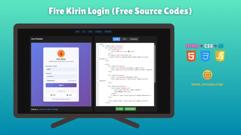 The Fire Kirin Login UI Design is a modern and sleek login form crafted using HTML, CSS, and JavaScript.
