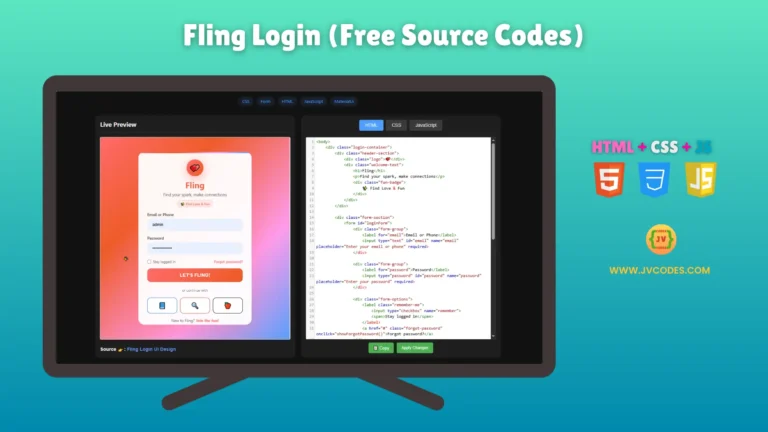 The login interface in Fling Login UI Design is modern, sleek and works well on any device, thanks to HTML, CSS and JavaScript.