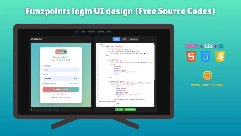 Funzpoints login UI design Using HTML, CSS and JavaScript (Free Source Code)