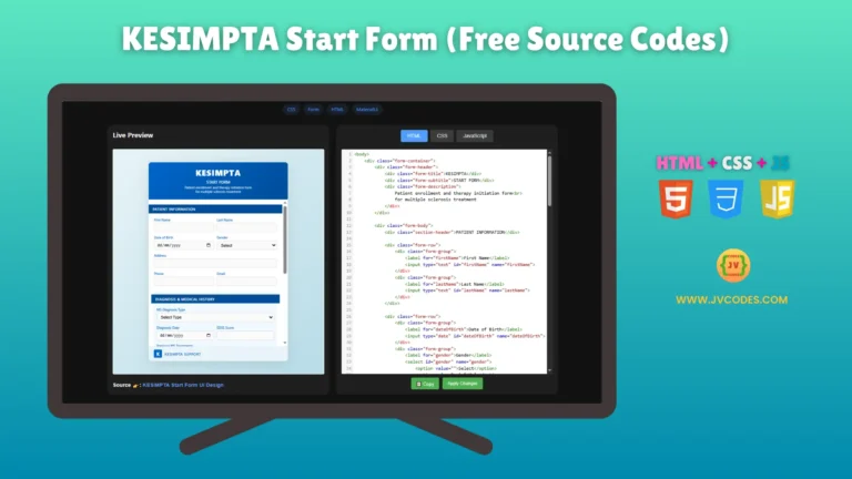 The KESIMPTA Start Form is a web form that was professionally made using HTML and CSS. The code is written to be clean and is perfect for anyone, including developers, students and businesses, who want a top-quality enrollment or sign-up form.