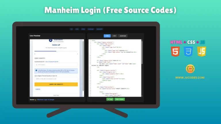 If you are looking for a neat and modern login page, try this Manheim Login UI Design Using HTML, CSS, and JavaScript.