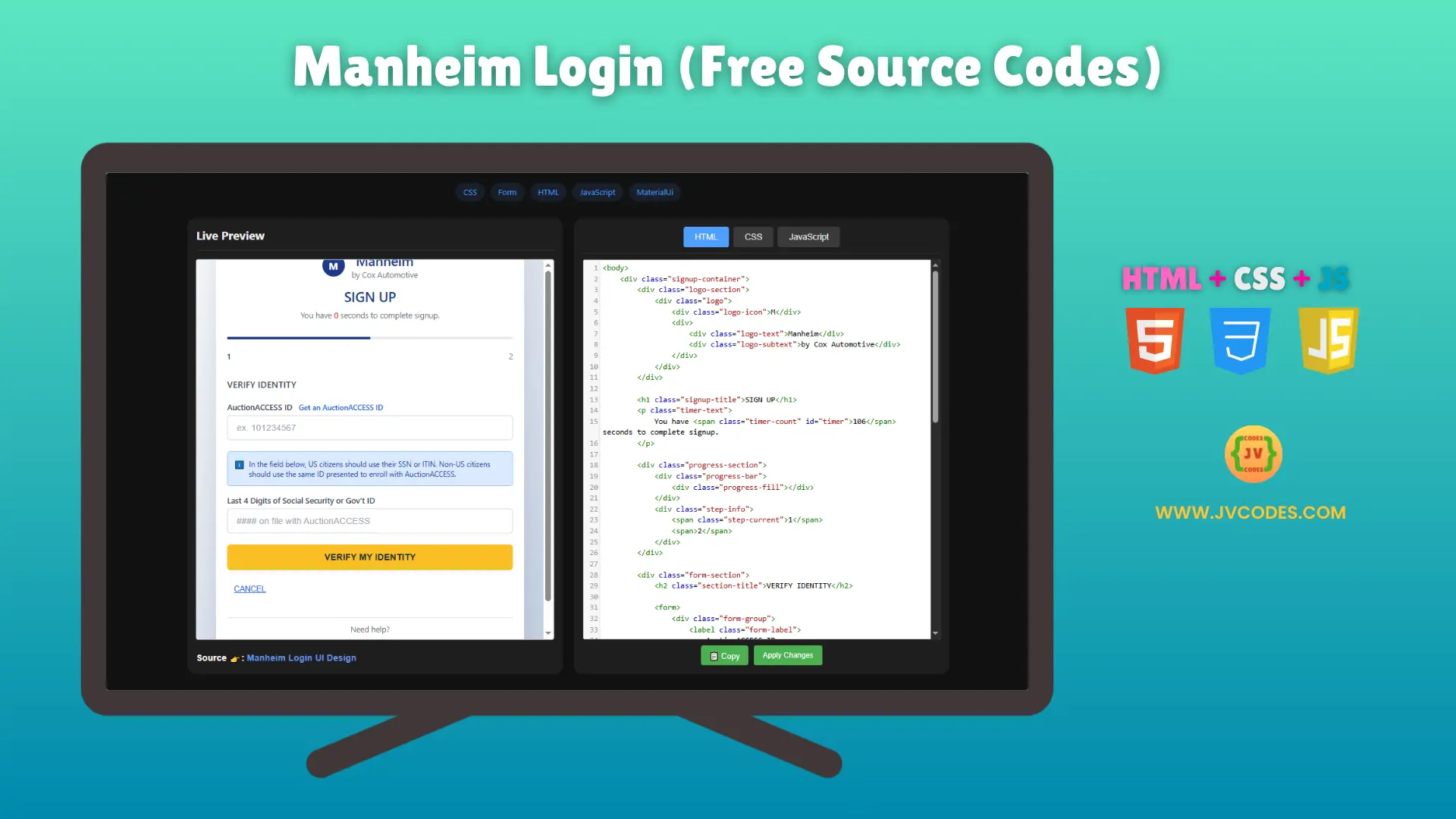 If you are looking for a neat and modern login page, try this Manheim Login UI Design Using HTML, CSS, and JavaScript.