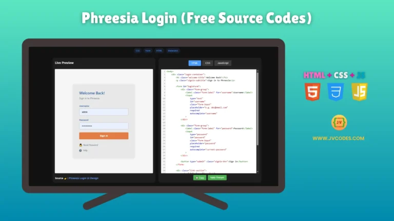 If you want a simple and clean login screen, this Phreesia Login UI Design Using HTML, CSS, and JavaScript is a good choice.
