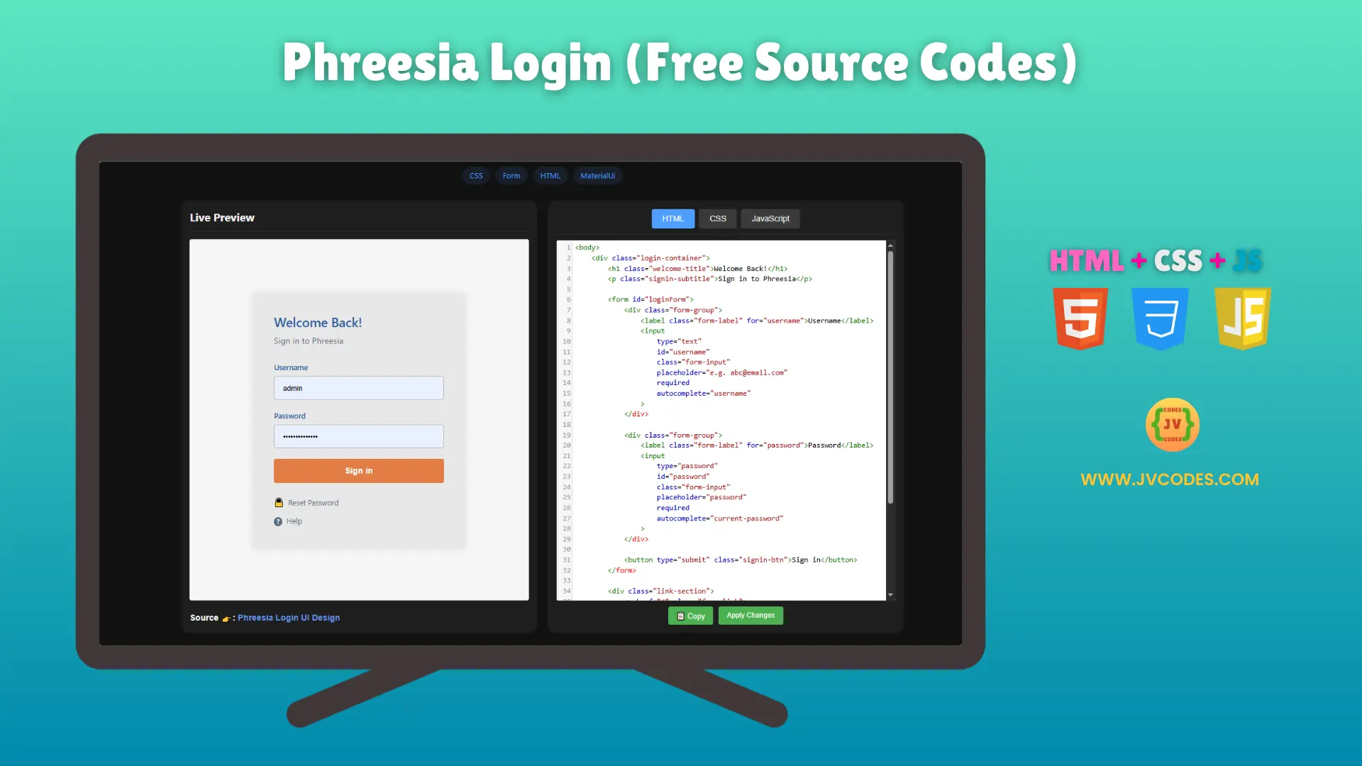 If you want a simple and clean login screen, this Phreesia Login UI Design Using HTML, CSS, and JavaScript is a good choice.