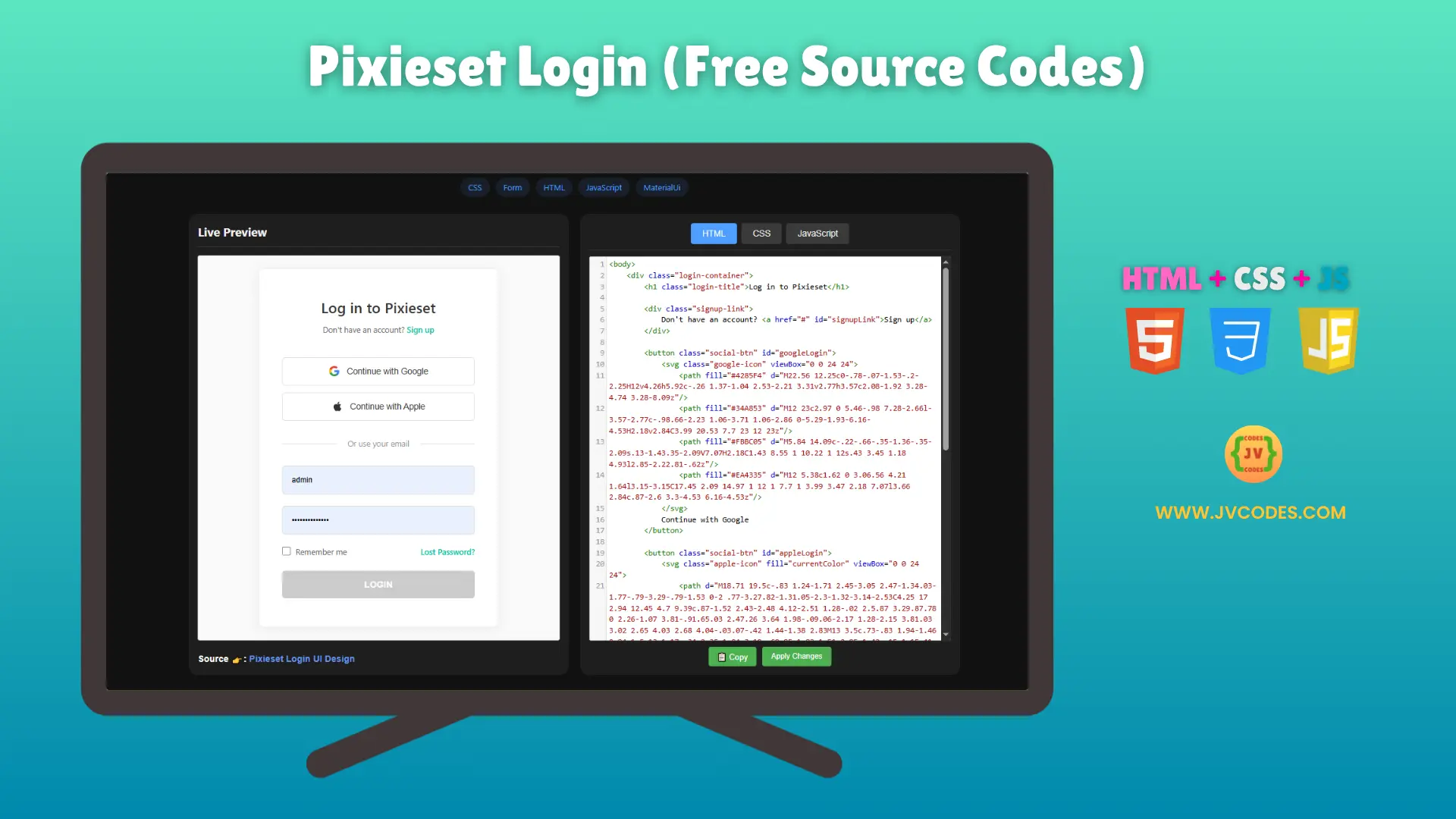 If you are looking for a modern and clean login page, this Pixieset Login UI Design Using HTML, CSS, and JavaScript is just for you.