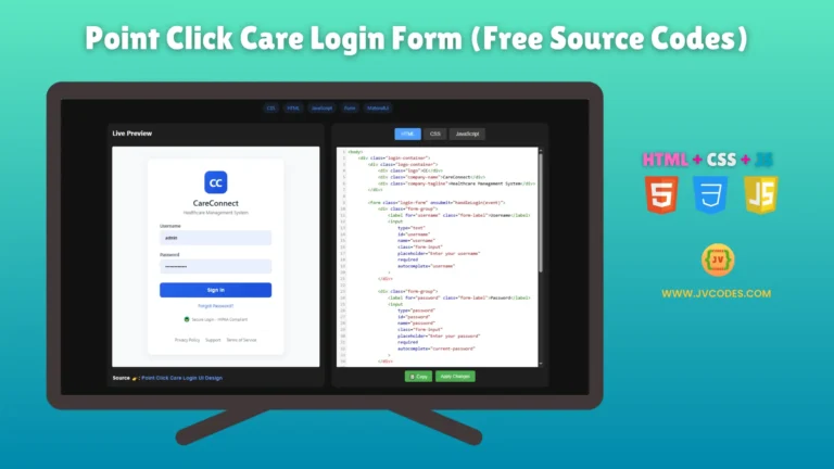 The Point Click Care Login form is designed using HTML, CSS, and JavaScript to ensure it is both sleek and secure.