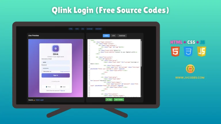 Qlink Login Using HTML, CSS and JavaScript (Free Source Code)