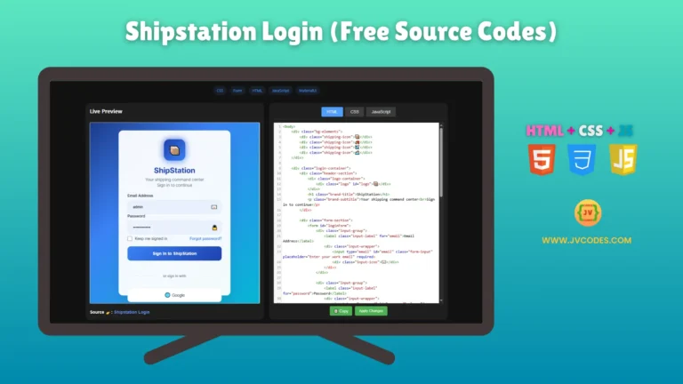 If you’re looking for a modern and straightforward login page, you can use this Shipstation Login UI Design in HTML, CSS and JavaScript.