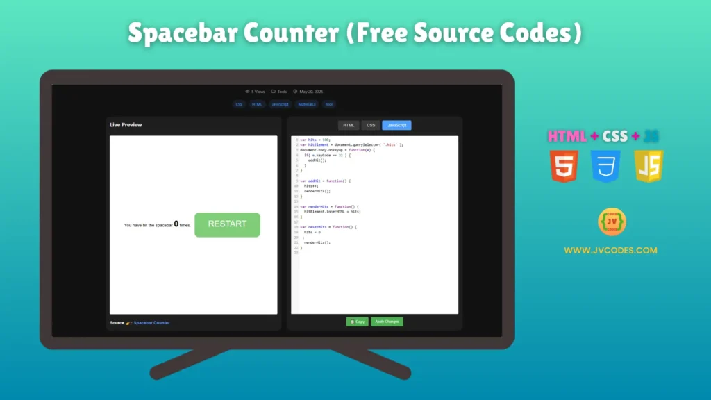 With the Spacebar Counter, users can interactively count each time they press the spacebar on their keyboard.