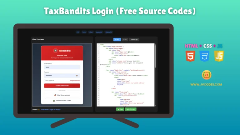 The TaxBandits Login UI Design is streamlined, new and works on all devices thanks to HTML, CSS and JavaScript.