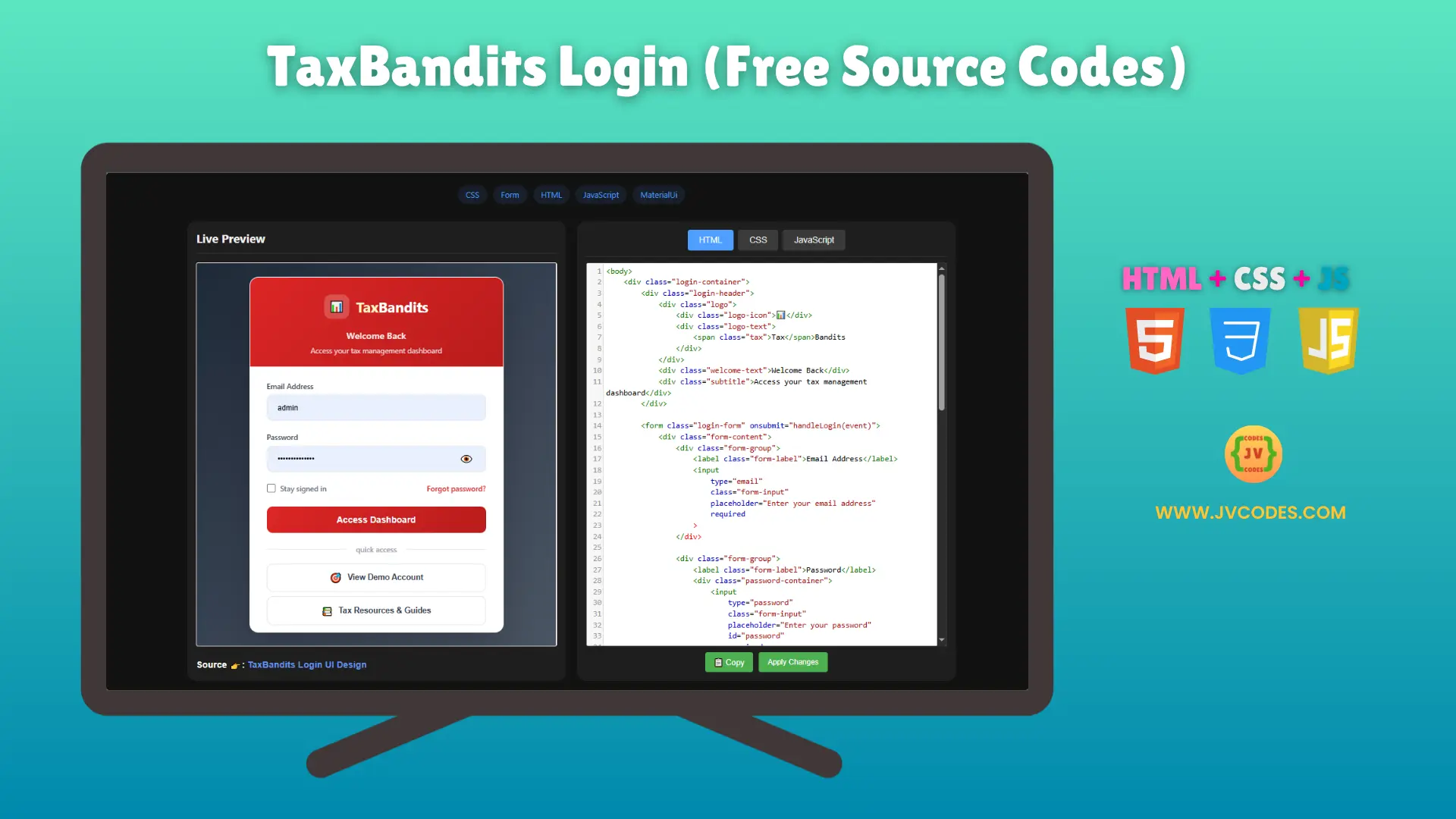 The TaxBandits Login UI Design is streamlined, new and works on all devices thanks to HTML, CSS and JavaScript.