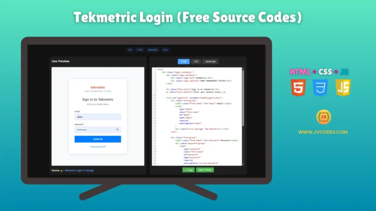 This Tekmetric Login UI Design, Built Using HTML, CSS, and JavaScript, is ideal if you're looking to create a simple, clean, and responsive login page.