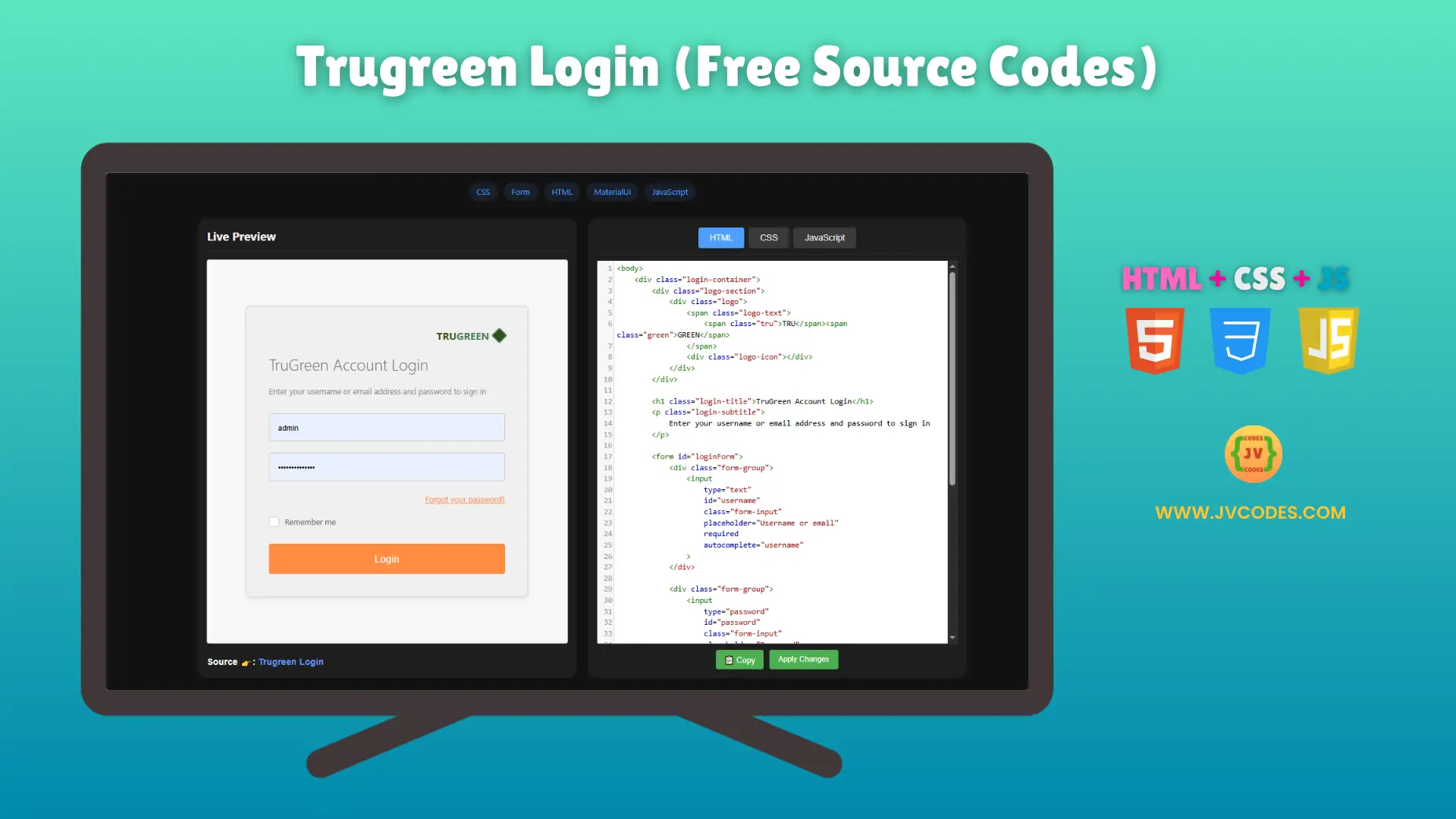 Do you want a login page that is easy to use and clean? Using HTML, CSS, and JavaScript, this Trugreen Login UI Design is an excellent option.