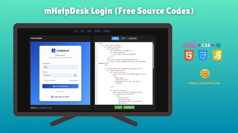 The mHelpDesk Login UI is designed using HTML, CSS, and JavaScript, and is both clean and responsive.