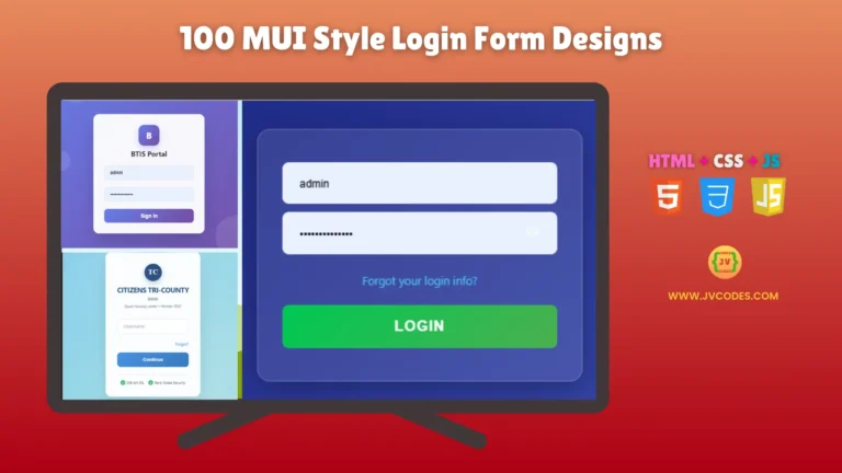 We’re offering 100 MUI Style Login Form Designs that are simple to use, attractive, and written with clean code.