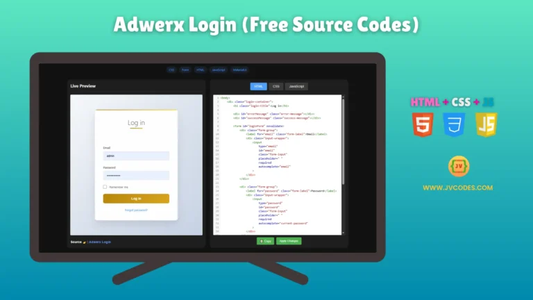 Adwerx Login UI Design Using HTML, CSS and JavaScript is a clean and modern login interface that you can use in your own projects.