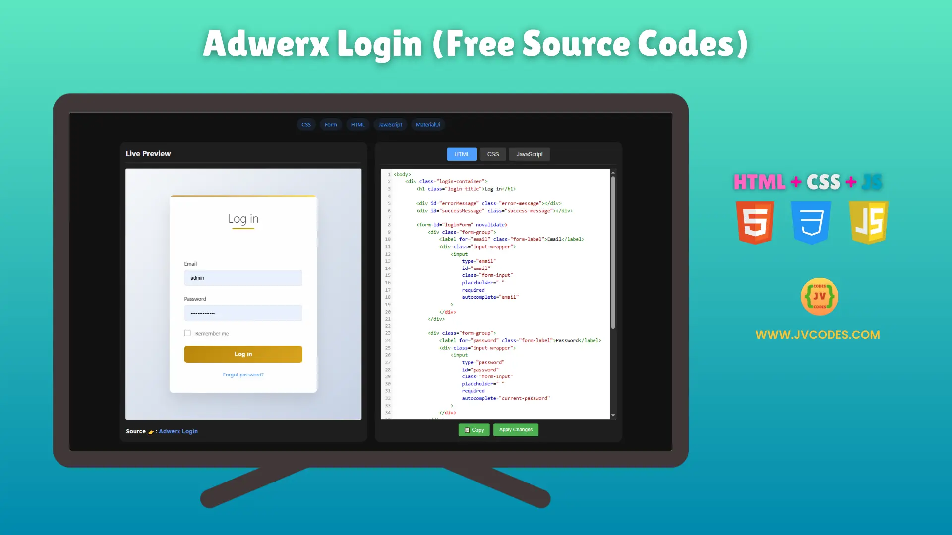 Adwerx Login UI Design Using HTML, CSS and JavaScript is a clean and modern login interface that you can use in your own projects.