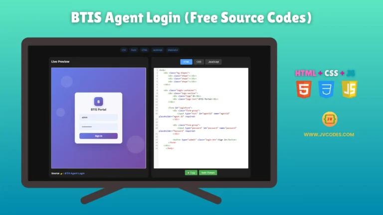 BTIS Agent Login UI Design Using HTML, CSS and JavaScript provides a simple and up-to-date login layout for agent websites.