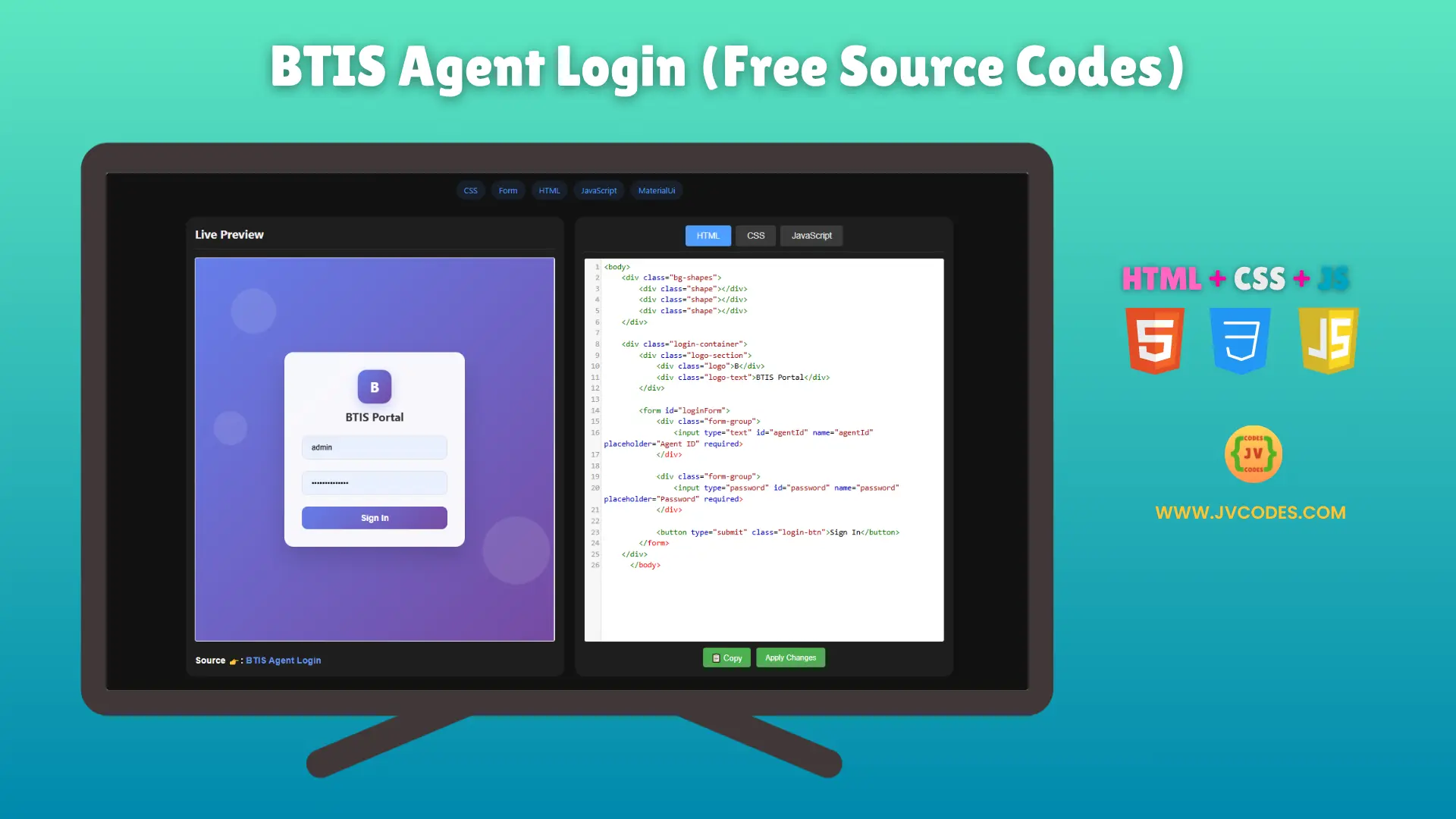 BTIS Agent Login UI Design Using HTML, CSS and JavaScript provides a simple and up-to-date login layout for agent websites.