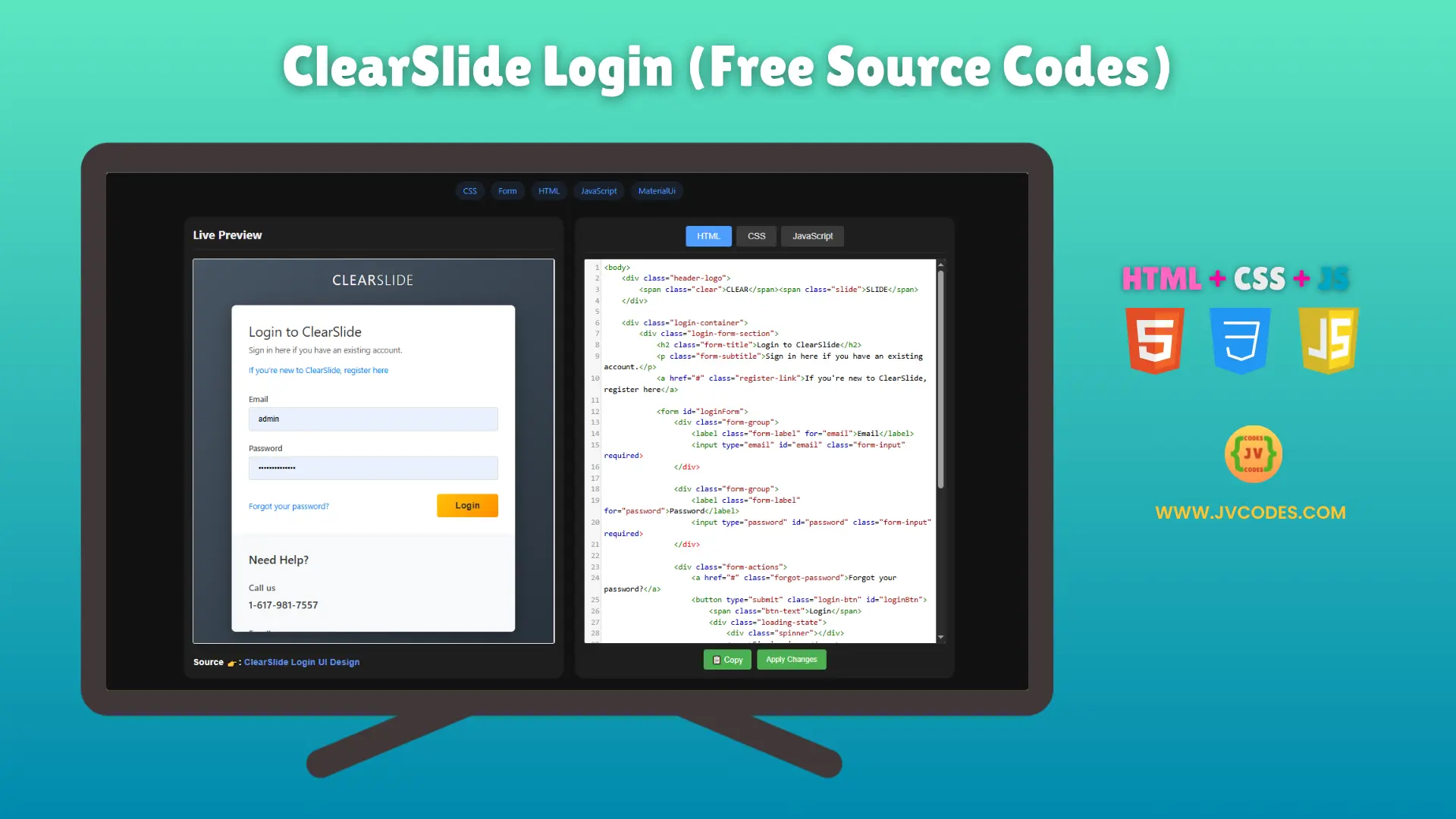 ClearSlide Login UI Design, using HTML, CSS, and JavaScript, is a modern and clean login form designed for both practice and real-world use.