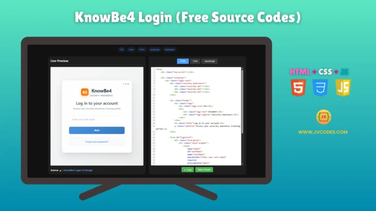 KnowBe4 Login UI Design Using HTML, CSS, and JavaScript is a modern and straightforward login form made for learners and new developers.