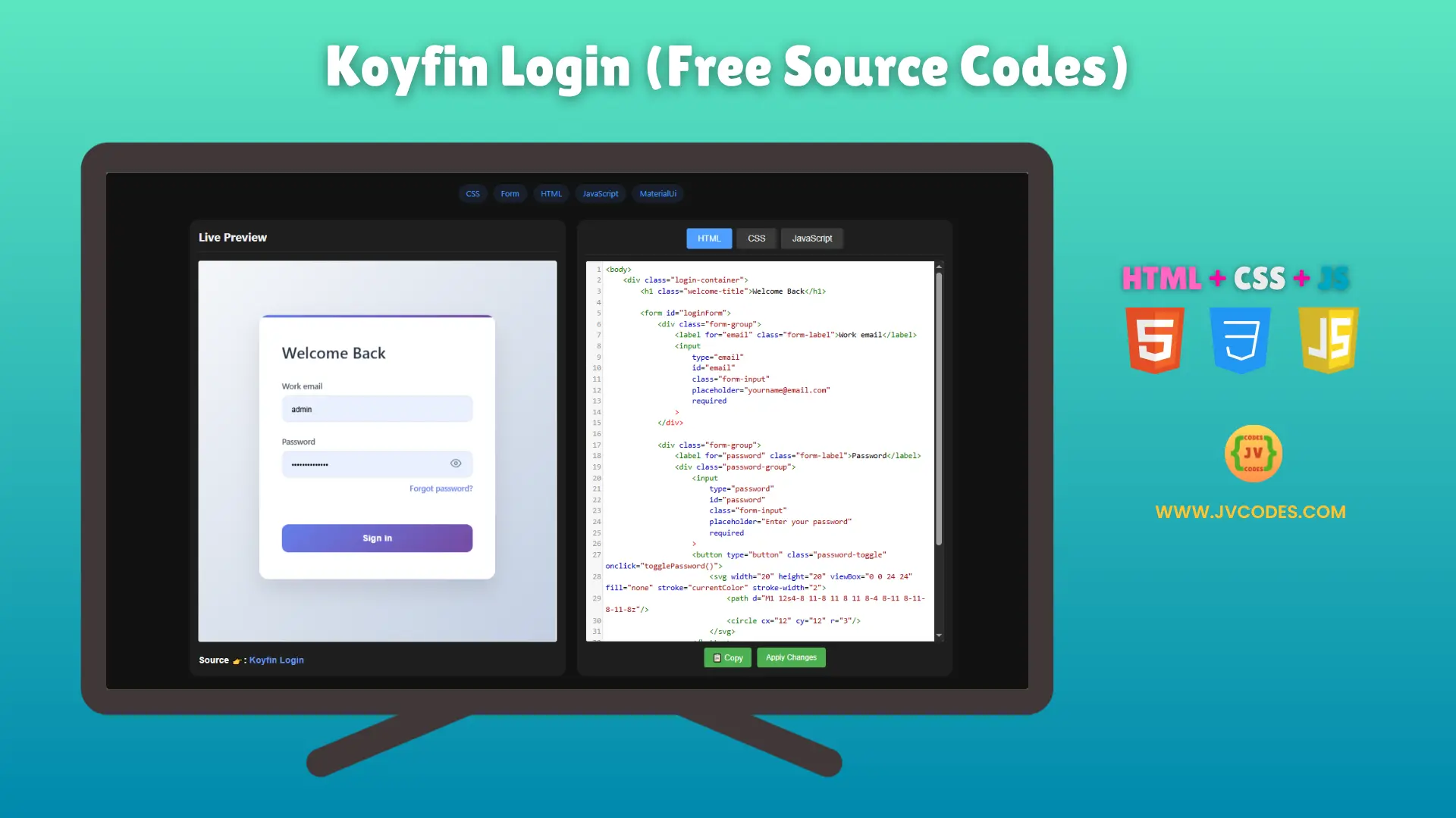 Koyfin Login UI Design using HTML, CSS, and JavaScript is a clean and straightforward login page made for websites and web apps.