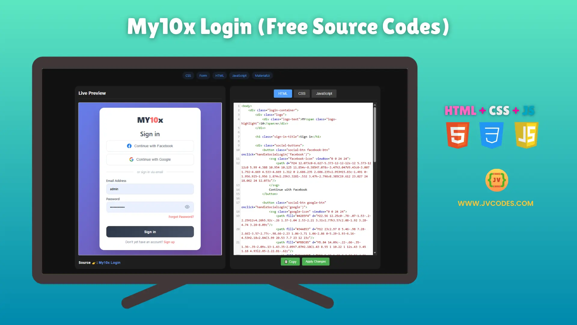 My10x Login, built using HTML, CSS, and JavaScript, is a simple and up-to-date login form. It is meant for web projects and practice.